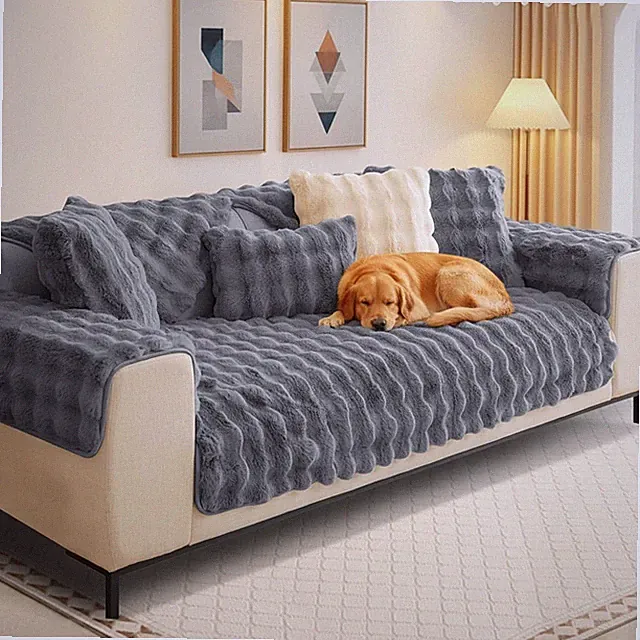 Sofabezug L-Form Ecksofa Rutschfest Plüsch Grau 90x210 cm
