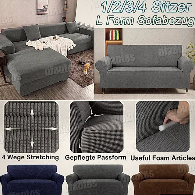 Sofabezug stretch elastische Sofahusse Abdeckung L Form Schnittsofa 1-4 Sitzer