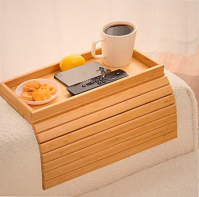 Sofatablett Bambus Faltbar Rutschfest 40x25cm Snacks Handy Armlehne Couch