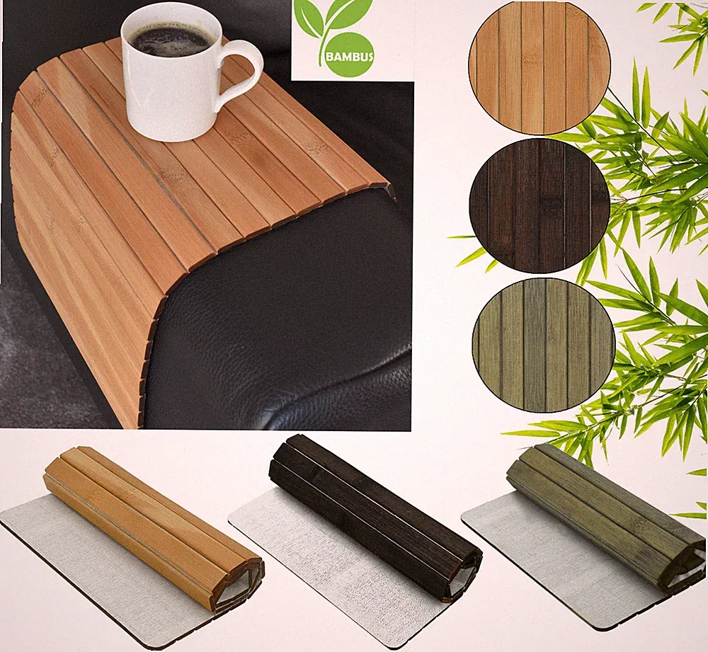 Sofatablett Bambus Tablett Flexablage Ablage Armlehnen Sofa Couch Armlehne Holz