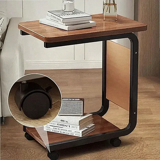 Sofatisch Beistelltisch Kaffeetisch Betttisch Laptoptisch Stahl Holz mit Rollen