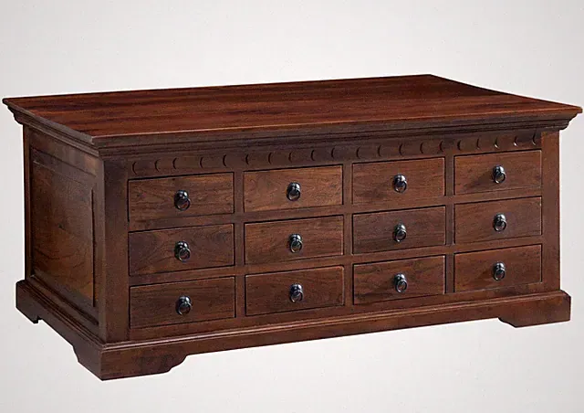 Sofatisch Holztisch Wohnzimmertisch Schublade Akazie massiv Couchtisch kolonial