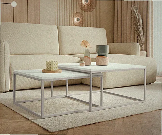 Sofatisch-Set Medisob 2 Stücke Cashmere Couchtisch Kaffeetisch Metallsockel