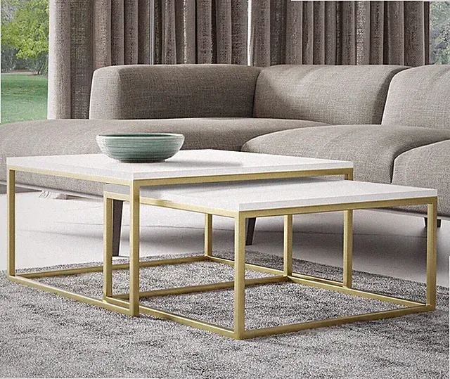 Sofatisch-Set Medisob 2 Stücke Couchtisch Beistelltisch Kaffeetisch Metallsockel
