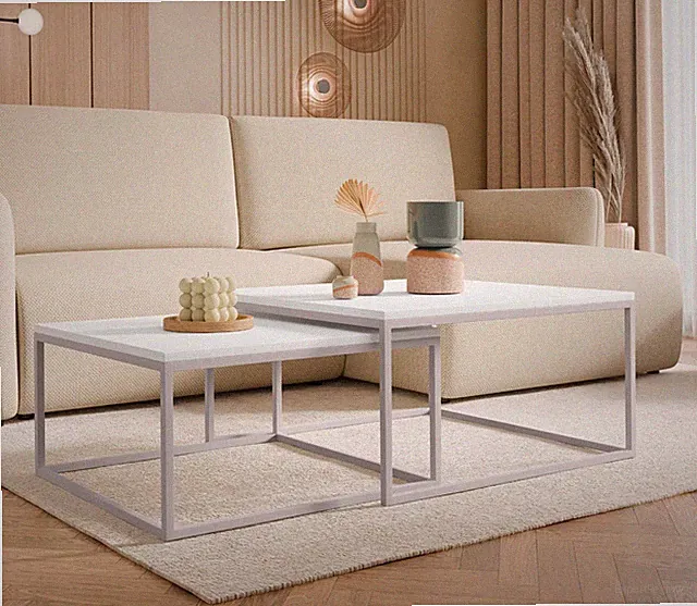 Sofatisch-Set Teodorin 2-Stück Cashmere Couchtisch Kaffeetisch Metallsockel
