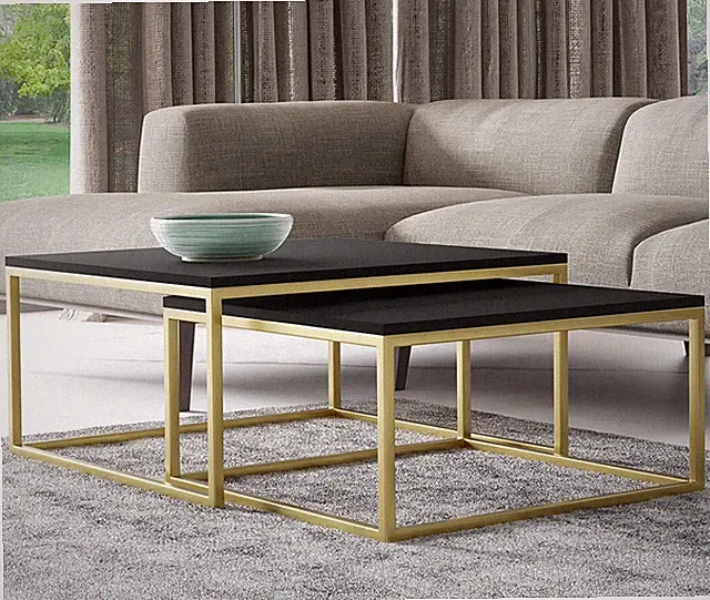 Sofatisch-Set Teodorin 2-Stück Couchtisch Beistelltisch Kaffeetisch Metallsockel