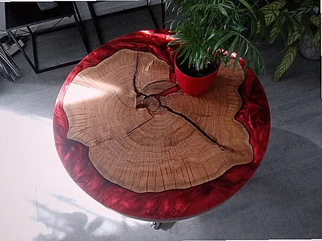 Sonderangebot Tisch Epoxidharz ROT Kirschholz 70cm