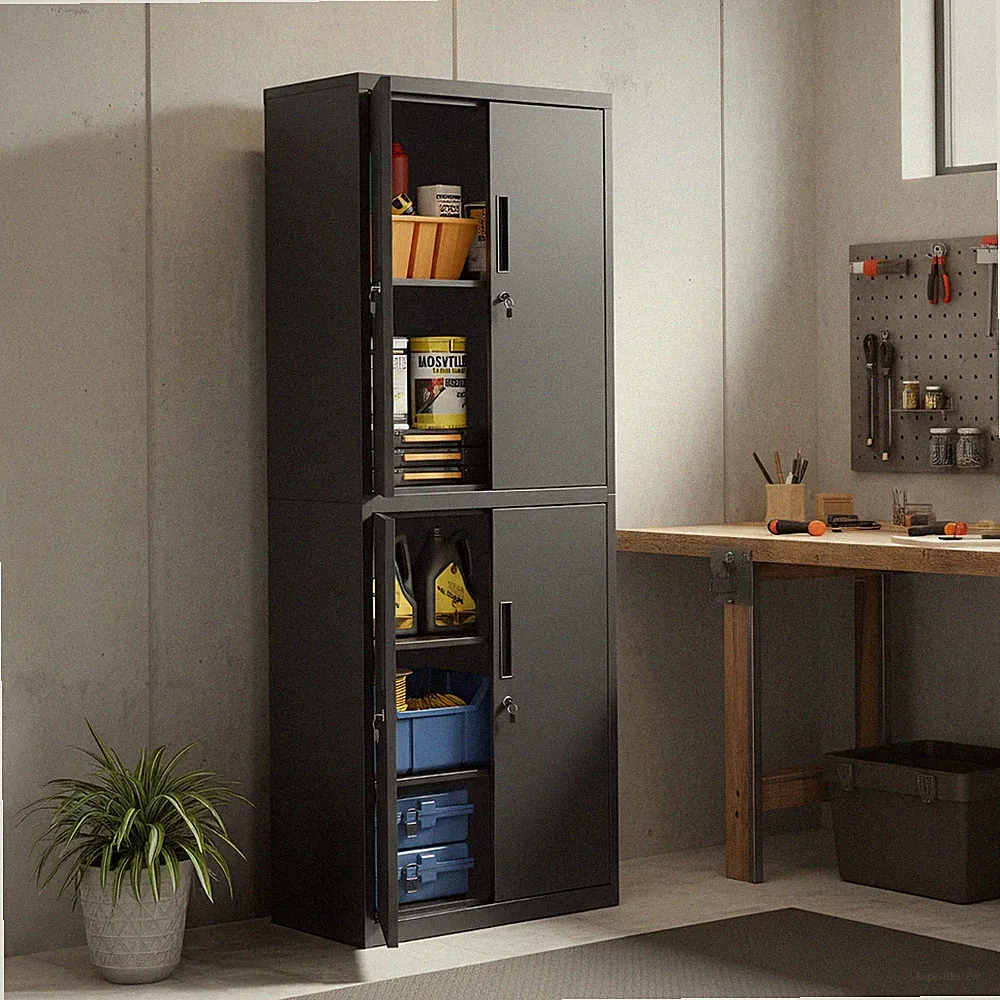 SONGMICS Aktenschrank, Aufbewahrungsschrank, 4 Schranktüren und 2 Schlösser
