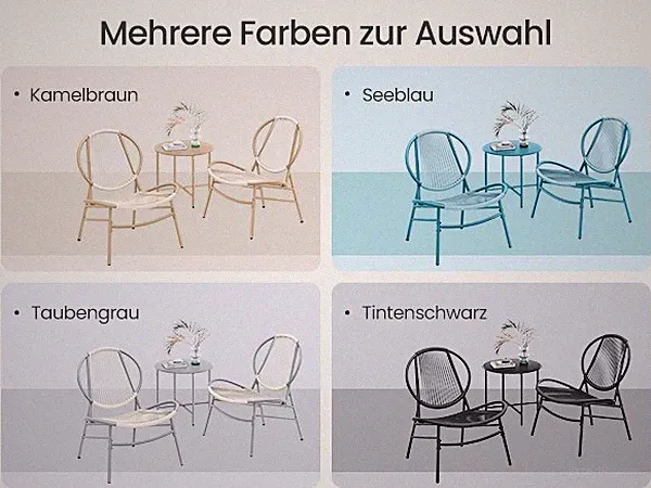 SONGMICS Balkonmöbel 3er Set, Gartenmöbel-Set mit Tisch und 2 Stühlen