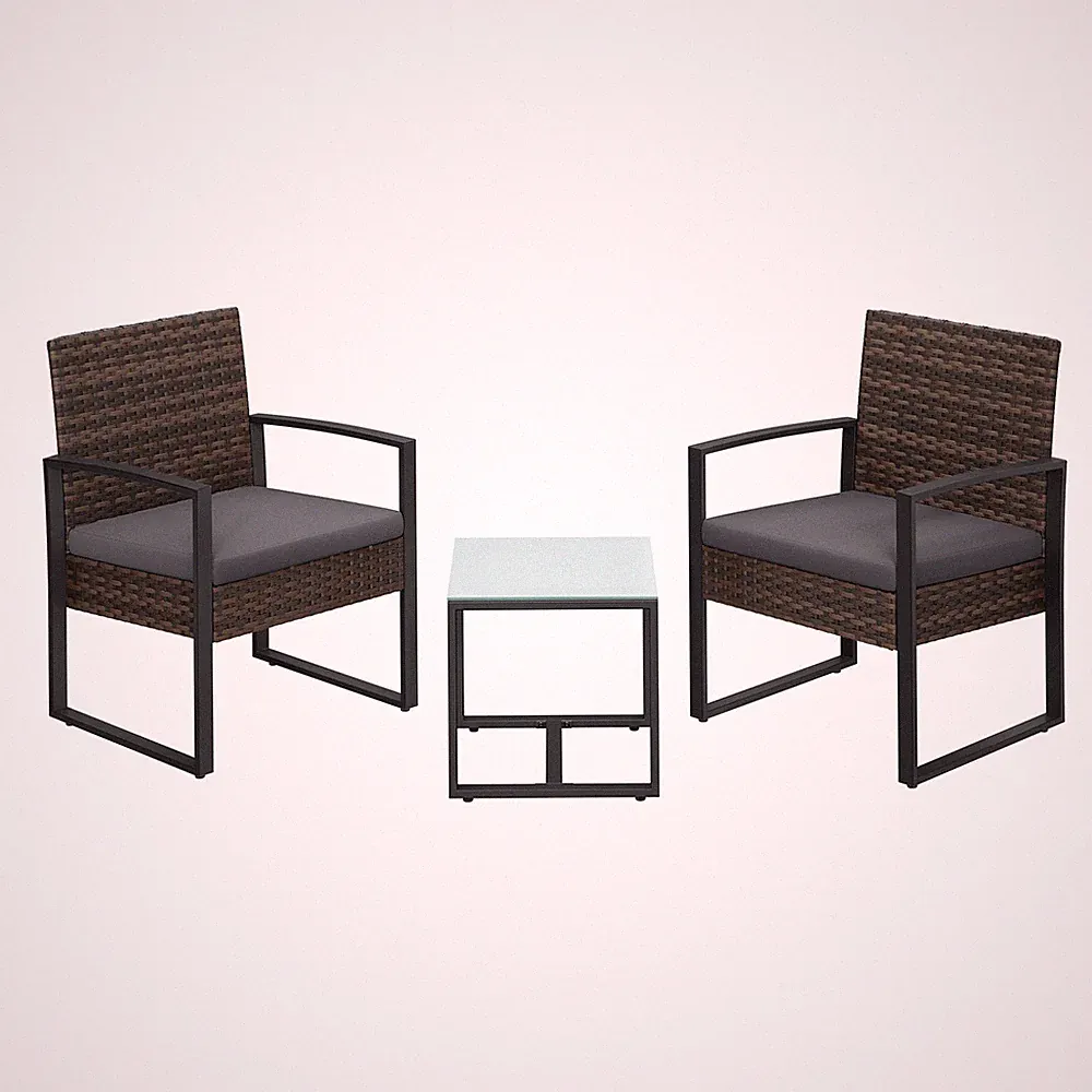 SONGMICS Balkonmöbel-Set 3-tlg. PE-Polyrattan Lounge 2 Stühle Tisch Terrasse