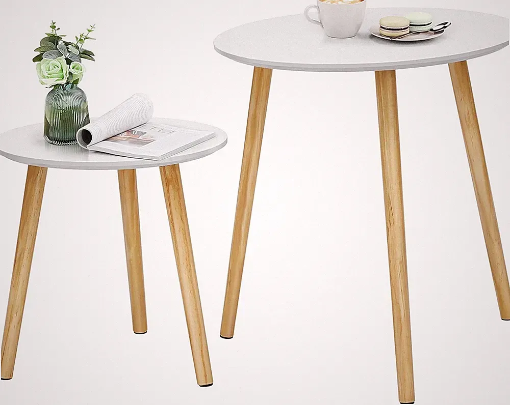 SONGMICS Beistelltisch-Set Rund, 2 Moderne Sofatische, Minimalistisch, Skandinav