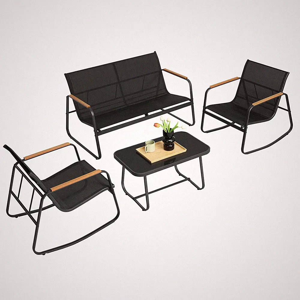 SONGMICS Gartenmöbel Set 4-tlg Balkonmöbel Schaukelstühle Bank Tisch Stahl