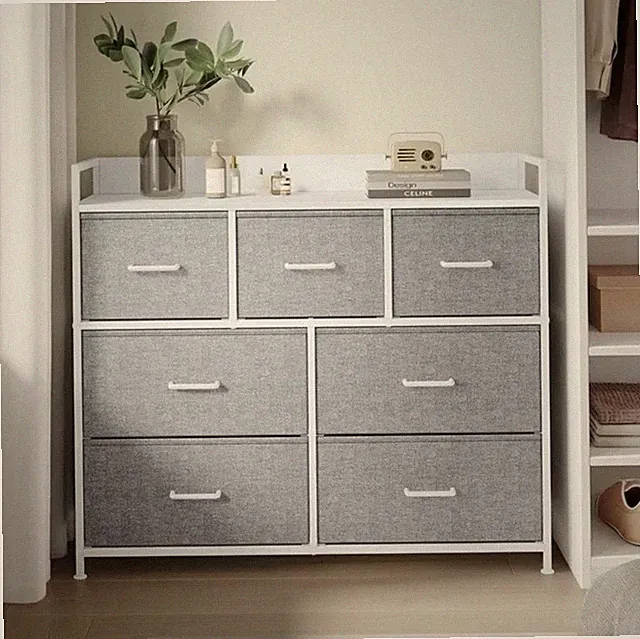 SONGMICS HOME Kommode Schrank 7 Stoffschubladen Metallgestell Industrie Design M
