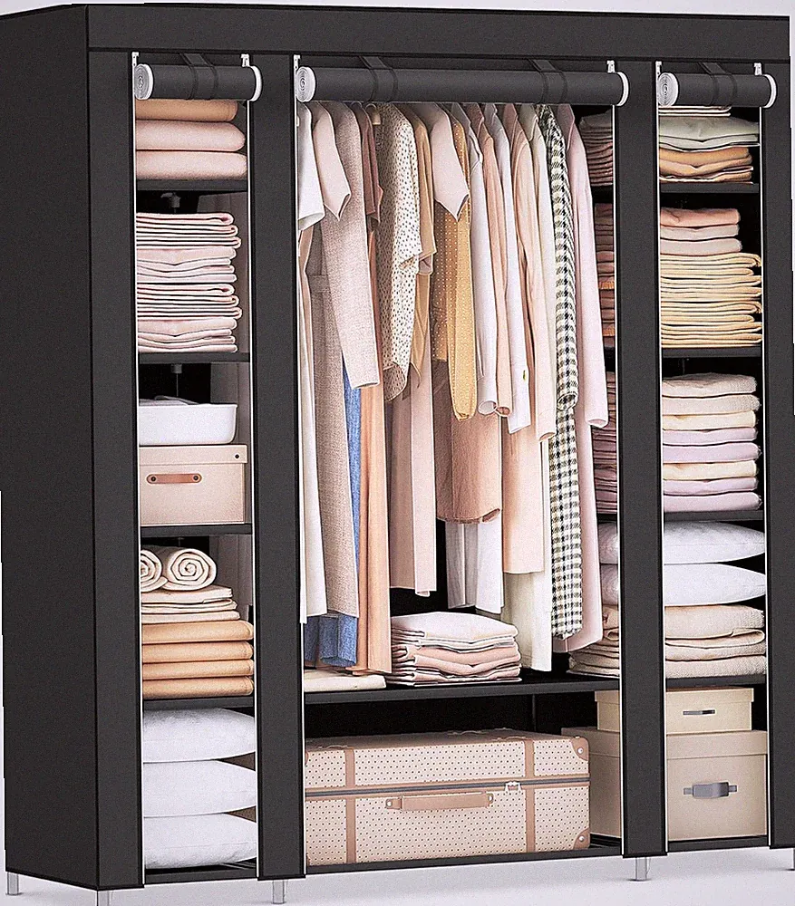 SONGMICS Kleiderschrank, Stoffschrank, Mit Kleiderstange Und Ablagen, Soffüberzu