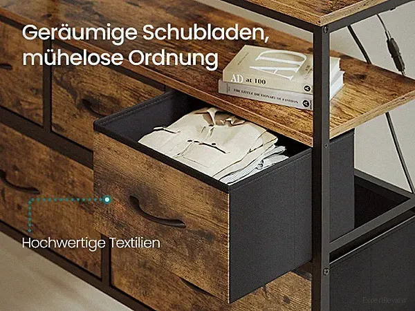 SONGMICS Kommode mit LED-Beleuchtung, Sideboard, mit Ladestation