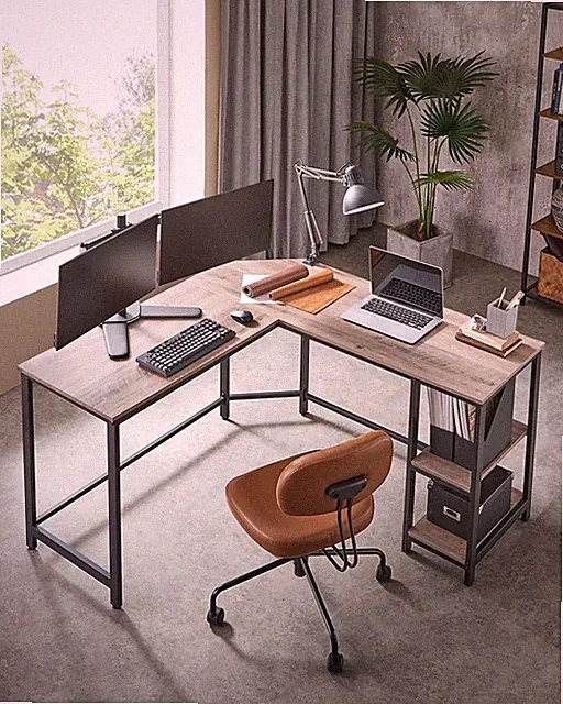 SONGMICS L-förmiger Computer Eckschreibtisch, Home Office PC Tisch Arbeitsplatz, Greige