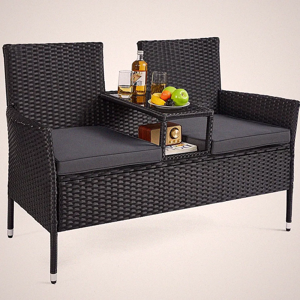 SONGMICS PE-Polyrattan Balkonmöbel Lounge-Set Tisch Sofa Kissen Garten Terrasse