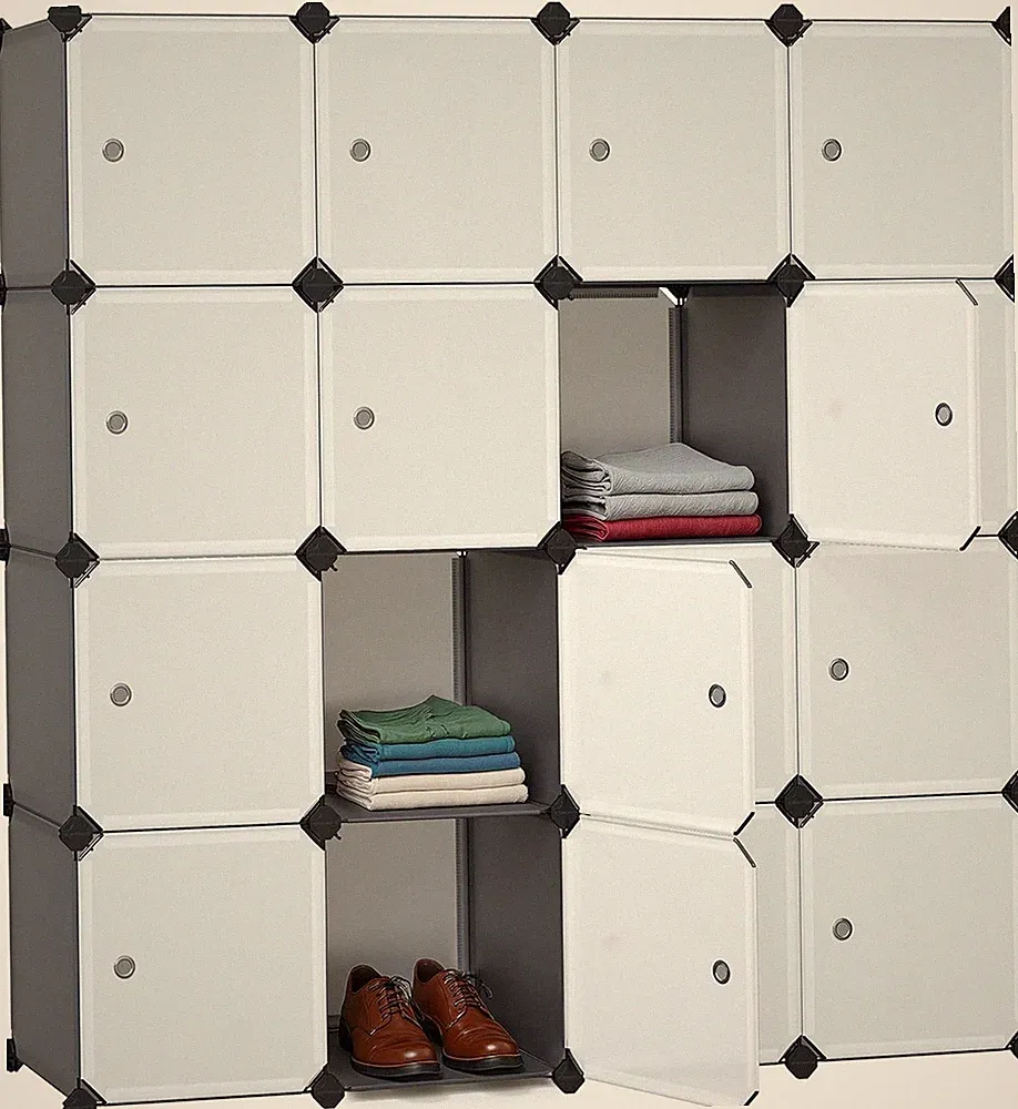SONGMICS Regalsystem 16 Würfel Schuhregal Steckregal Kleiderschrank Grau