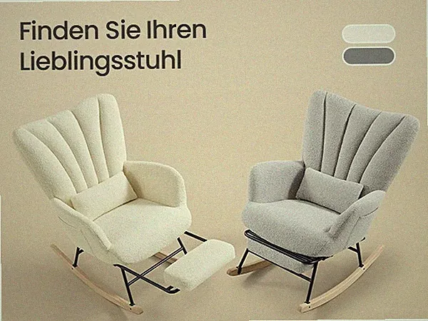 SONGMICS Schaukelstuhl mit ausziehbarer Fußstütze, Schaukelsessel, Holzbeine