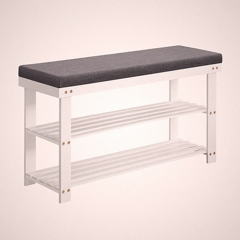 SONGMICS Schuhbank aus Bambus, Sitzbank, 29 x 90 x 49 cm, weiß-grau SBL904W01