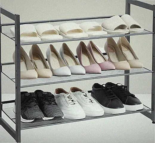 SONGMICS Schuhregal 3 Ebenen Metall Stapelbar Verstellbare Gitterböden 201856