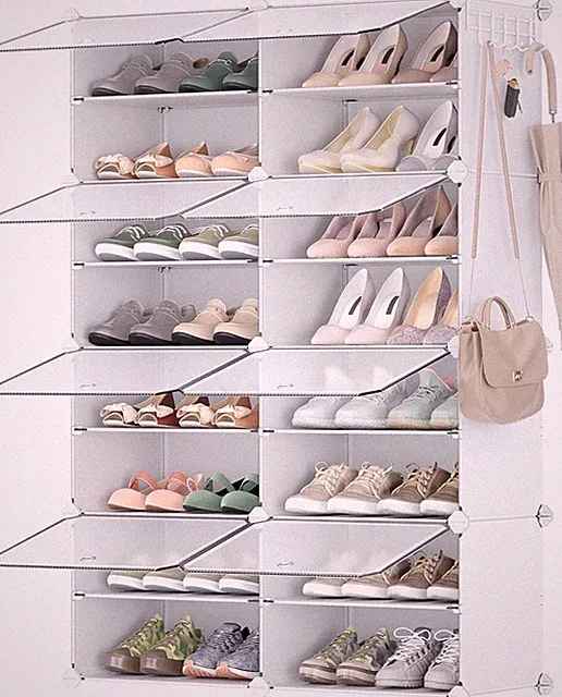 SONGMICS Schuhregal 8 Fächer Wolkenweiß Transparent bis 32 Paar (Neu)