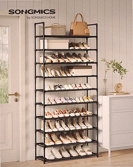 SONGMICS Schuhregal, Schuhablage, Schuhaufbewahrung, schmal, Metallgestell