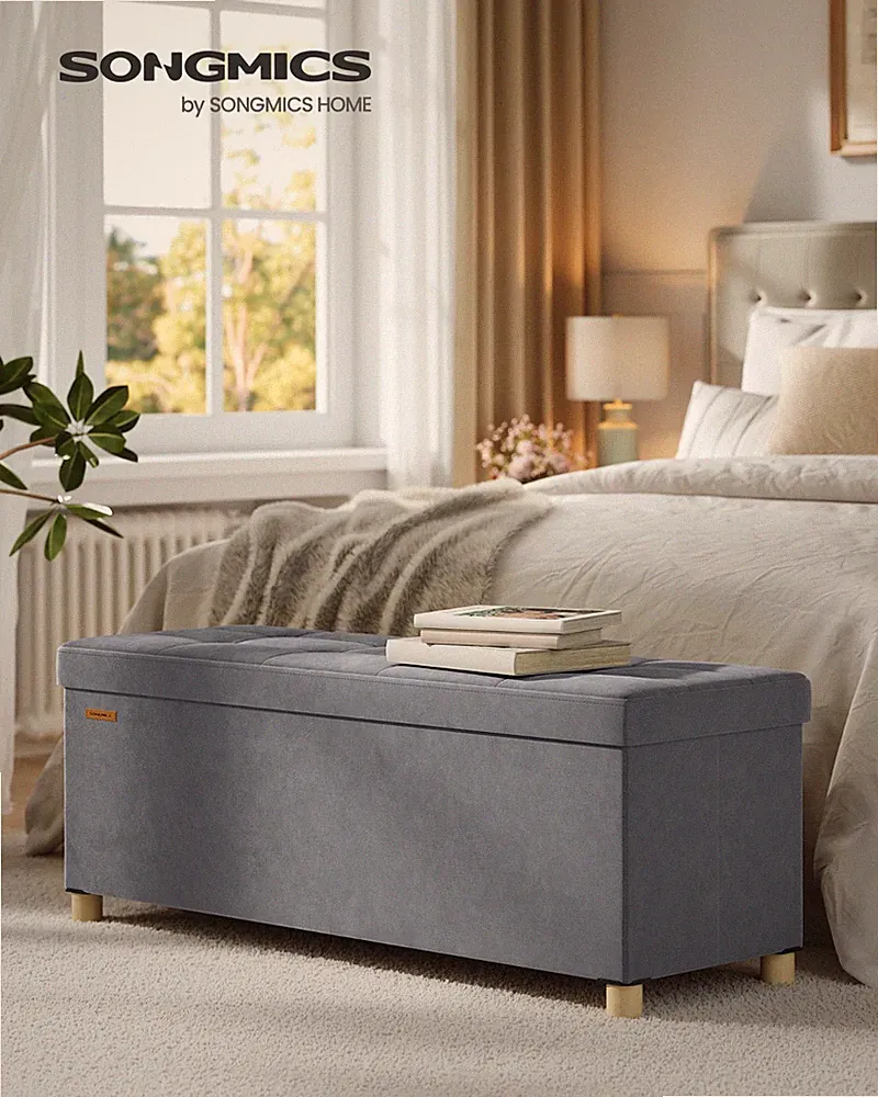SONGMICS Sitzbank mit Stauraum, Hocker faltbar,Aufbewahrungsbox mit Deckel