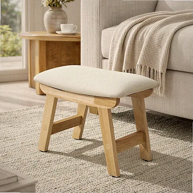 SONGMICS Sitzhocker Fußhocker Holzbank mit Waschbarem Bezug 39,1 x 24,9 x 30 cm