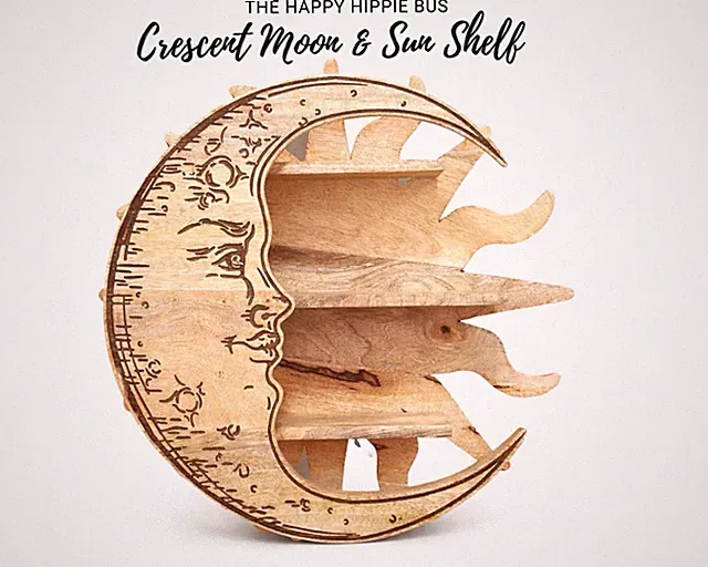 Sonne & Mond Form Regal Wandbehang Display Holzregale Aufbewahrung Wohndeko