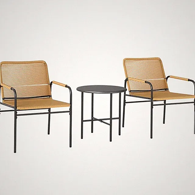 SONNENH 3tlg. Rattan Bistroset Gelb 2 Gartensessel Tisch Balkon
