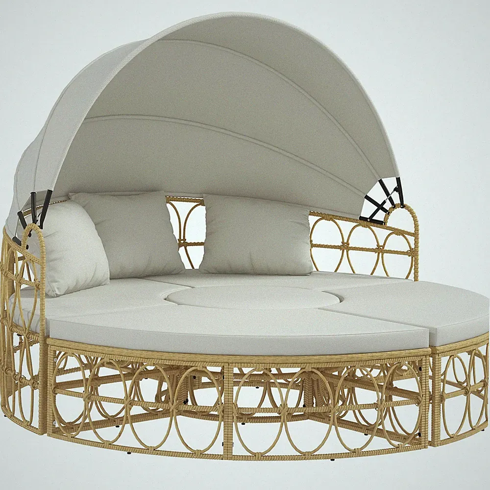 Sonneninsel, 4-tlg. Muschel Gartenmöbel-Set mit klappbarem Verdeck, Creme