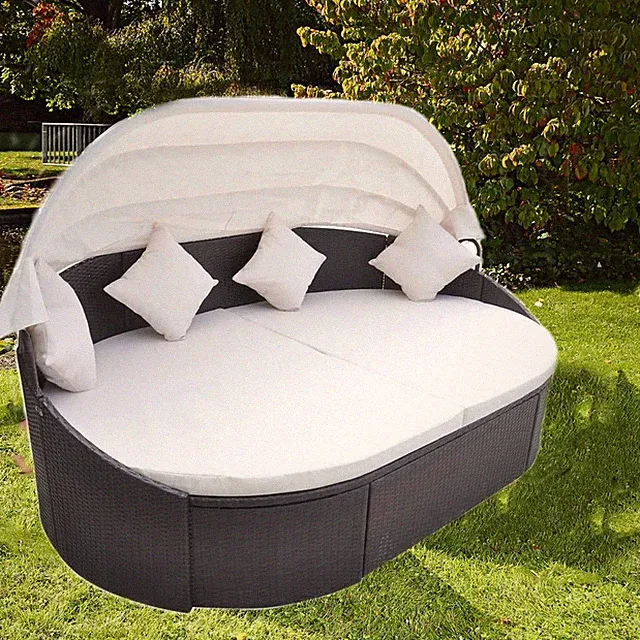 Sonneninsel mit Baldachin PE-Rattan Gartenmuschel Sonnenliege lounge Strandkorb