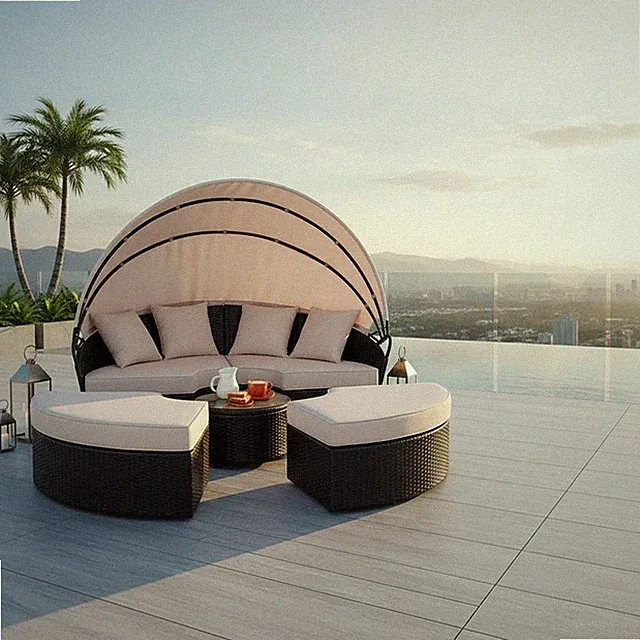 Sonneninsel Rattan Gartenmuschel Schwarz Sonnenliege Strandkorb Gartenlounge ☀️