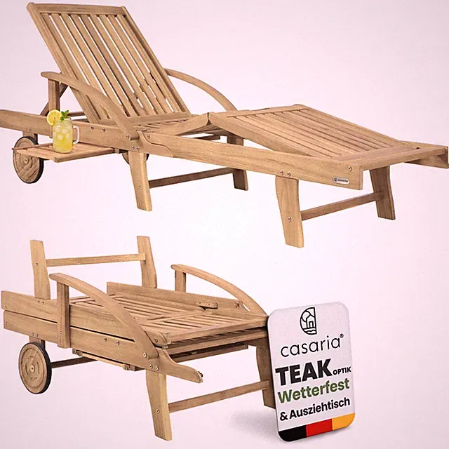 Sonnenliege Gartenliege Teak-Holz-Optik 160kg Belastbarkeit Garten Balkon Liege
