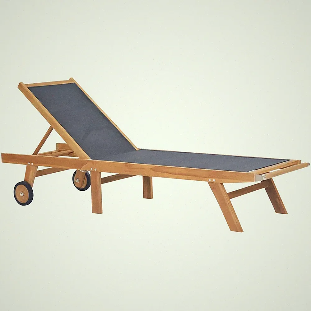 Sonnenliege Klappbar mit Rädern Teak Massivholz und Textilene