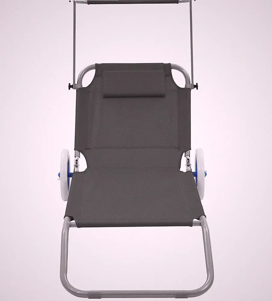 Sonnenliege Klappliege mit Sonnenschutz und Rädern Stahl Grau PVC Beschichtet