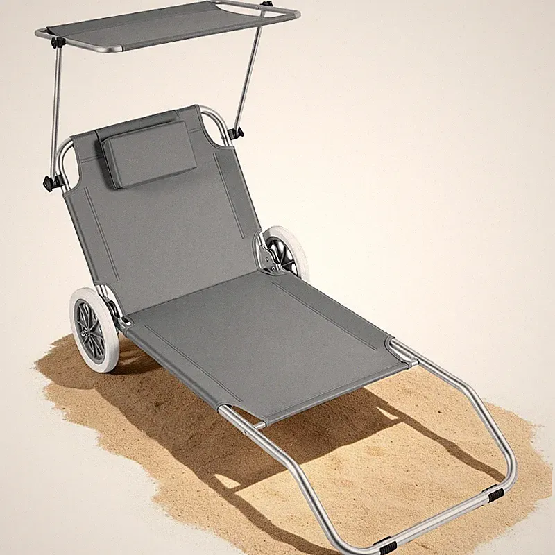 Sonnenliege Liegestuhl Alu Strandliege mit Rädern Klappliege Gartenliege Camping