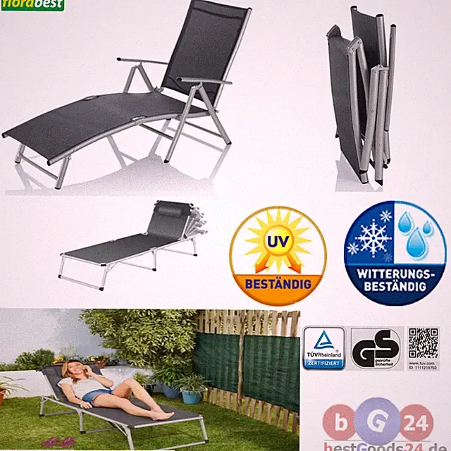Sonnenliege Liegestuhl Dreibeinliege Houston Aluminium Kopfpolster Florabest