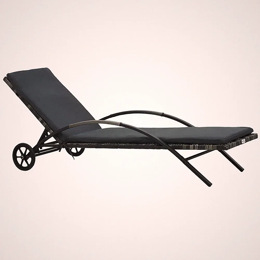 Sonnenliege mit Kissen und Rädern Poly Rattan Anthrazit Sonnenliege Sonnenliegen