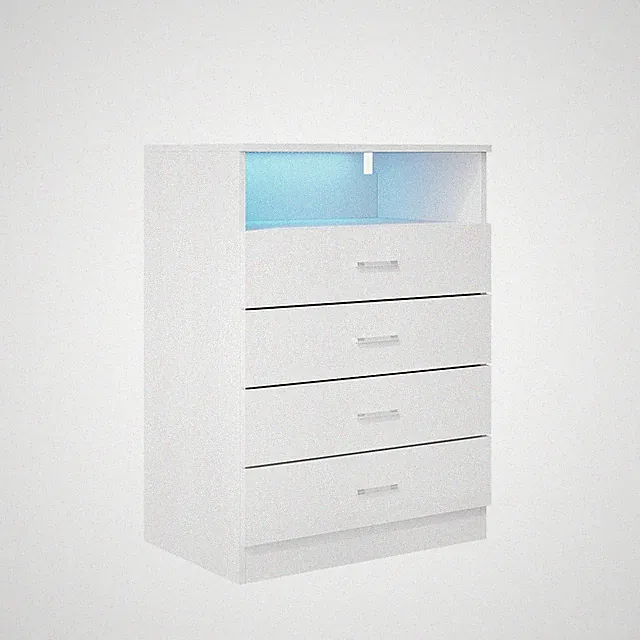 SONNI Kommode Sideboard mit LED-Leuchten Schubladen Weiß Hochglanz Anrichte 83cm