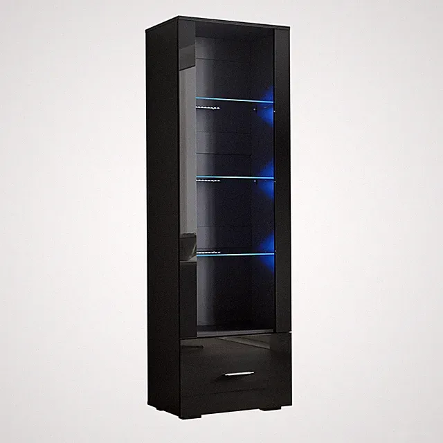 SONNI Vitrinenschrank Vitrine Hochschrank mit LED Beleuchtung Schwarz Hochglanz