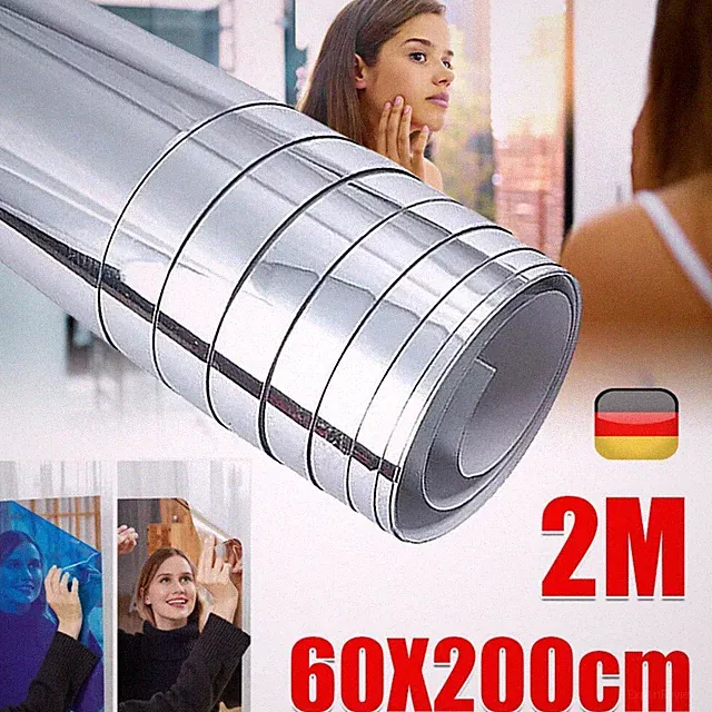 Spiegel Folie 200 x 60cm Zuschneidbar Selbstklebend Wand Tür Kleider Schrank NEU