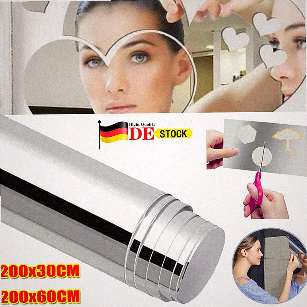 Spiegelfolie Selbstklebend Wand Möbel 200x60/30cm Wandspiegel Folie Spiegel NEU