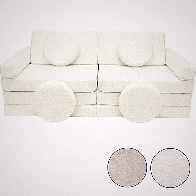 Spielsofa Modulsofa Spielmöbel Kindersofa Bouclé-Stoff Bausteine-Set + Lenkrad