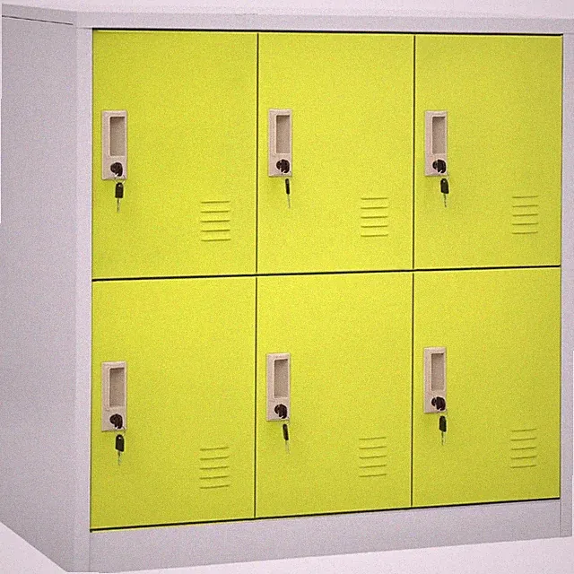 Spind Schrank hellgrau/grün Stahl 6 Spinde 90x45x92,5cm Büro Schulregal