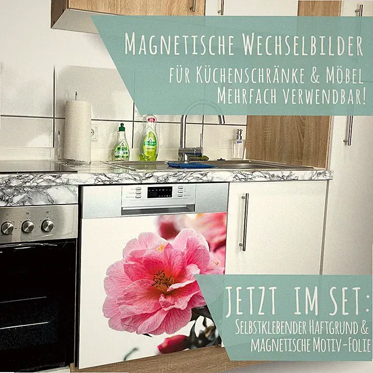 Spülmaschinen Möbel Magnetfolie Dekofolie Dekor Einzelbild - Motiv Rosa Blüten