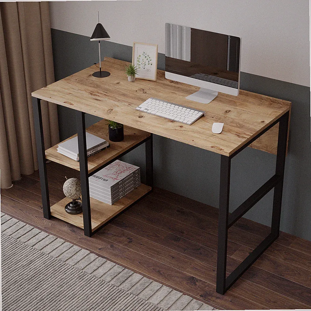 Stabiler Schreibtisch, Computertisch 120x60 cm, Eiche-Holzdekor, rustikal
