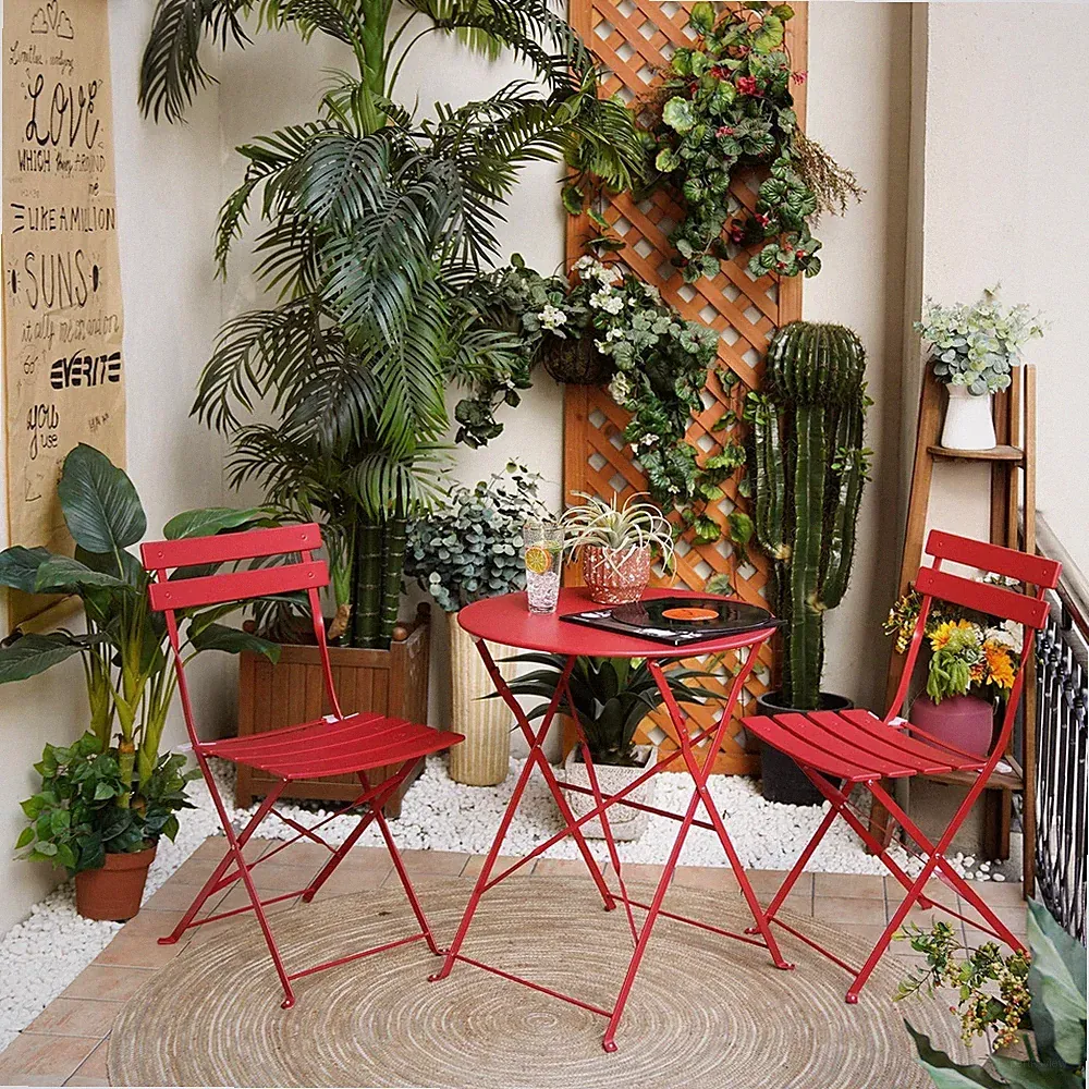 Stahl Bistro Set Tisch und 2 Stühle Balkon Garten Sitzgruppe Gartenmöbel Metall
