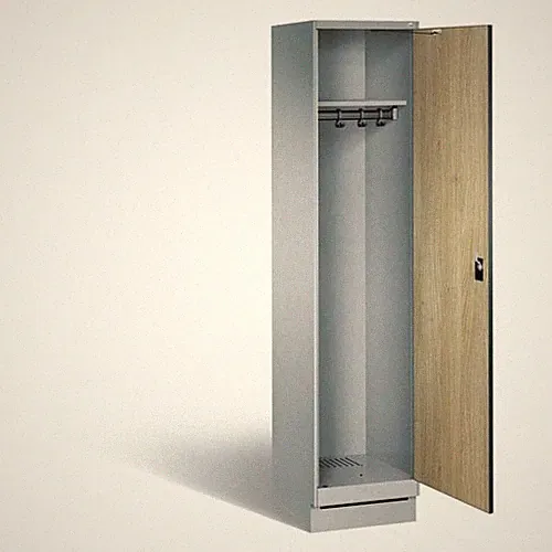 Stahl-Garderobenschrank, Sockel, 1 Abteil, 40 cm, Holzdekor, Lichtgrau